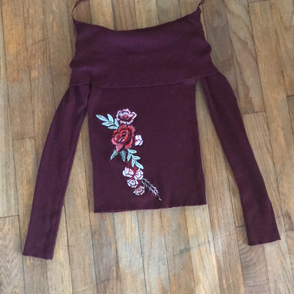 Maroon off the shoulder embroidered top